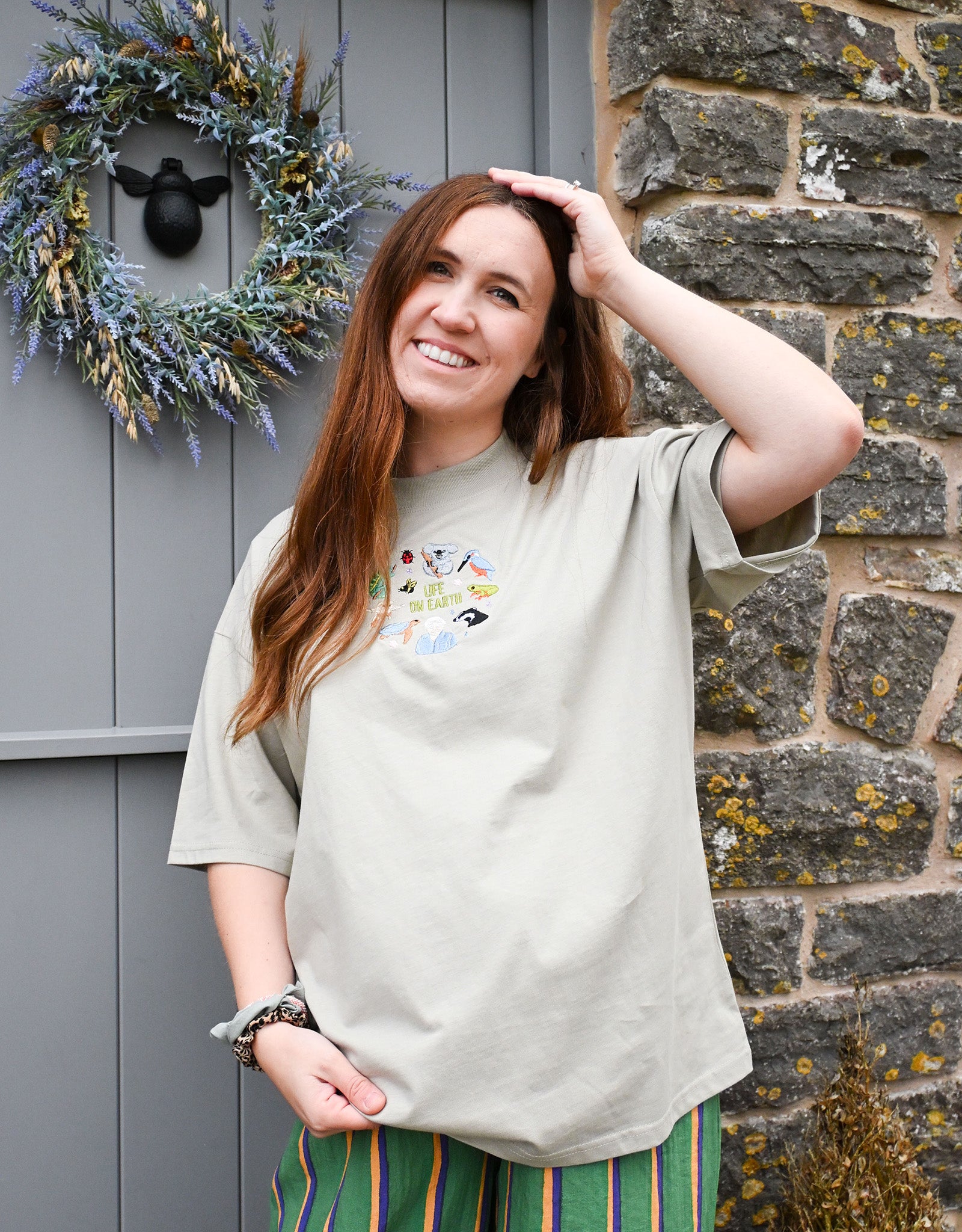 Life On Earth Embroidered Oversized Organic Cotton Tee