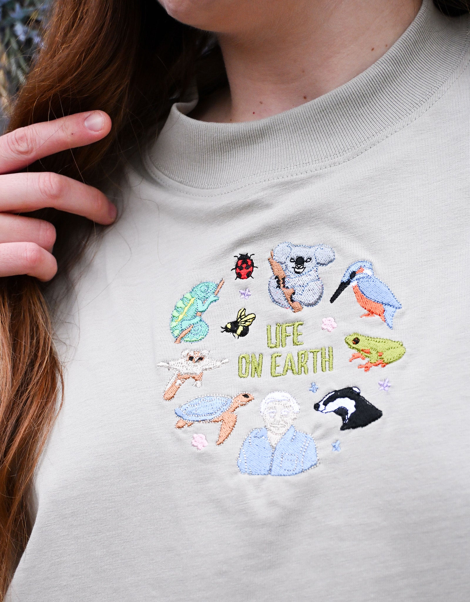 Life On Earth Embroidered Oversized Organic Cotton Tee