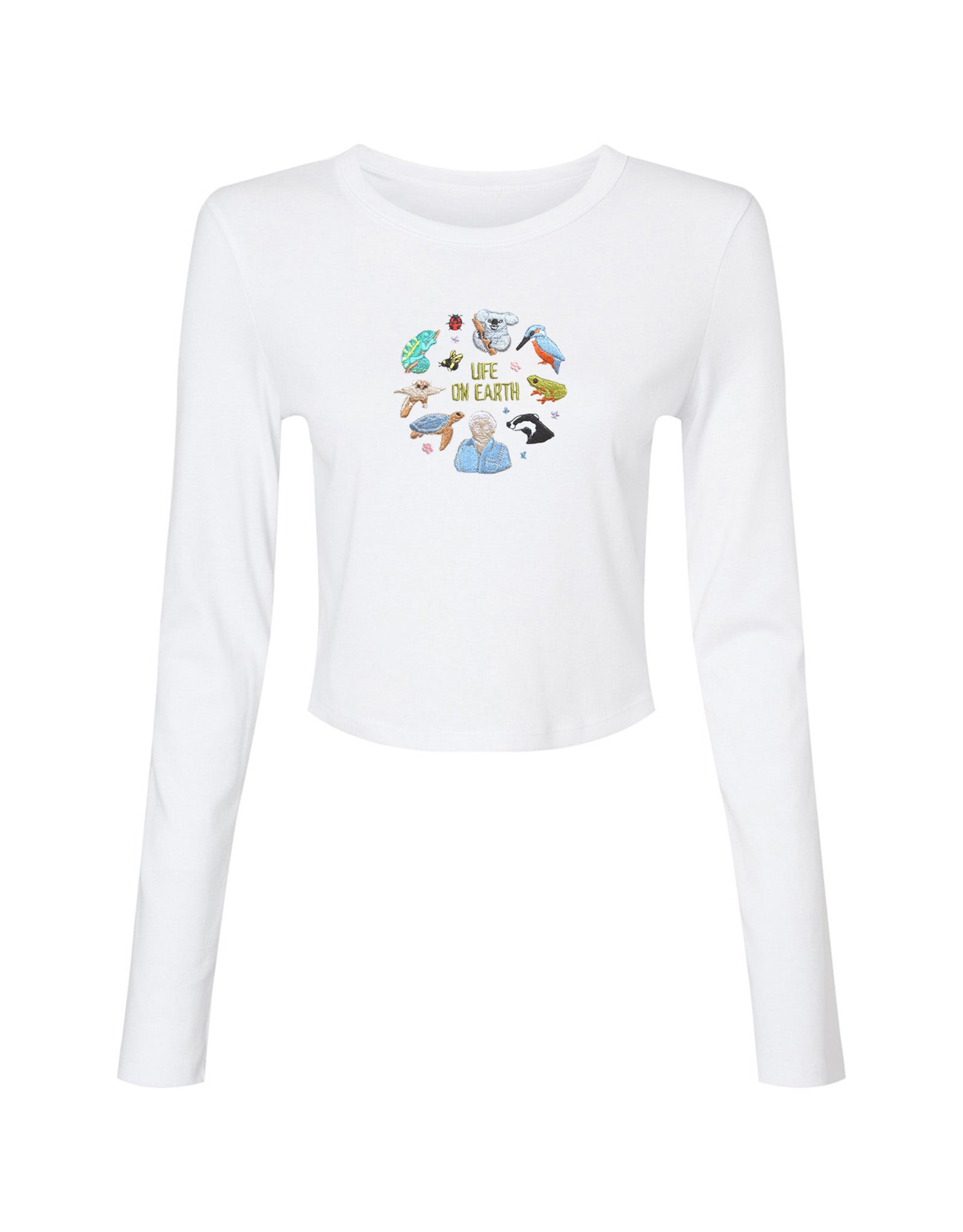 Life On Earth Embroidered Micro Rib Long Sleeved Tee