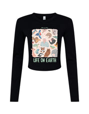 Life On Earth Printed Micro Rib Long Sleeved Tee
