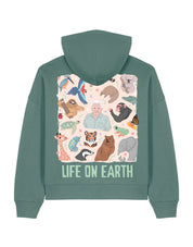 Life On Earth Printed Boxy Organic Cotton Hoodie