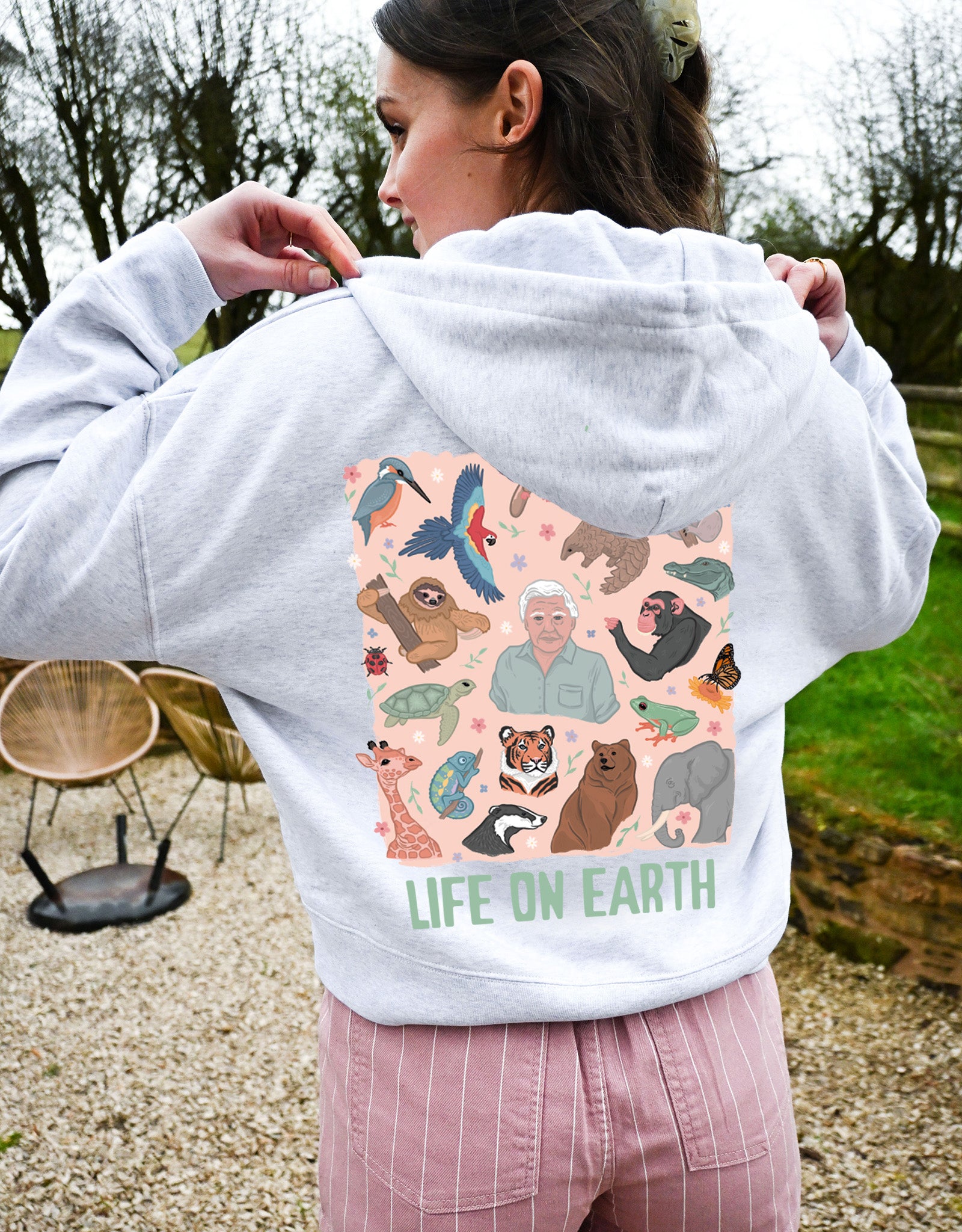 Life On Earth Printed Boxy Organic Cotton Zip Hoodie