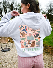 Life On Earth Printed Boxy Organic Cotton Zip Hoodie
