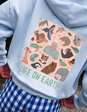 Life On Earth Printed Boxy Organic Cotton Zip Hoodie