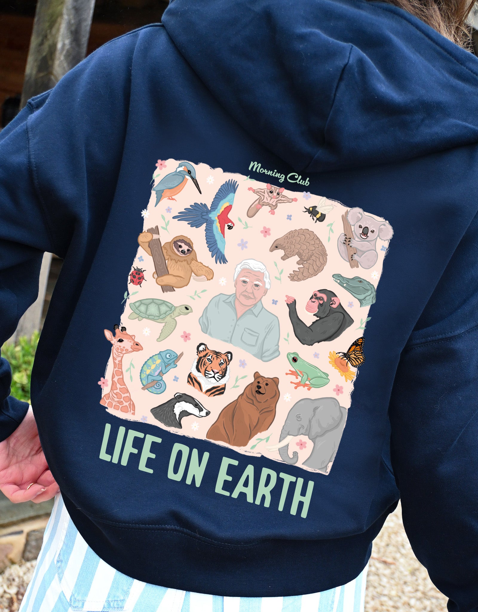 Life On Earth Printed Boxy Organic Cotton Zip Hoodie
