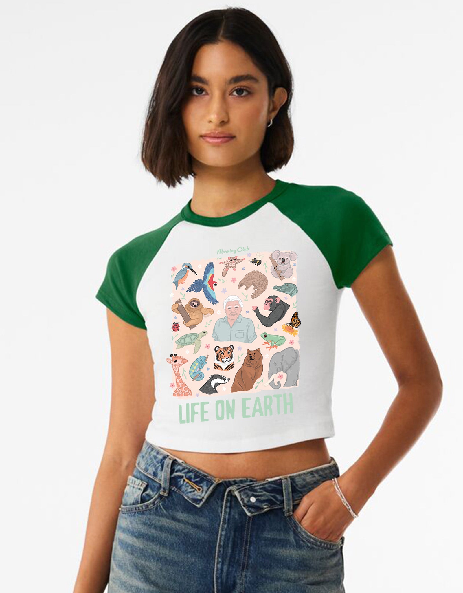 Life On Earth Printed Micro Rib Raglan Baby Tee