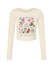 Life On Earth Printed Micro Rib Long Sleeved Tee