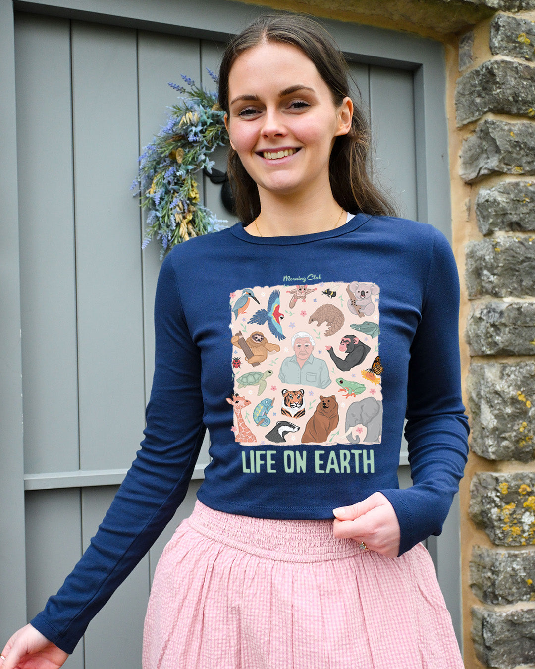 Life On Earth Printed Micro Rib Long Sleeved Tee