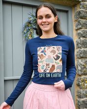 Life On Earth Printed Micro Rib Long Sleeved Tee