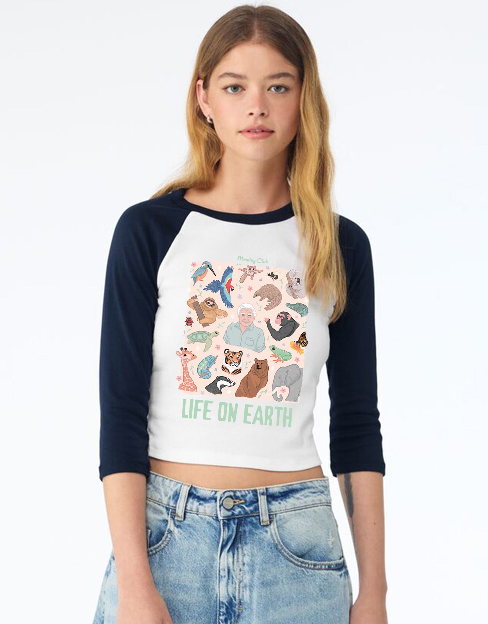 Life On Earth Printed Micro Rib 3/4 Sleeve Tee