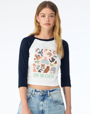 Life On Earth Printed Micro Rib 3/4 Sleeve Tee
