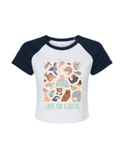 Life On Earth Printed Micro Rib Raglan Baby Tee
