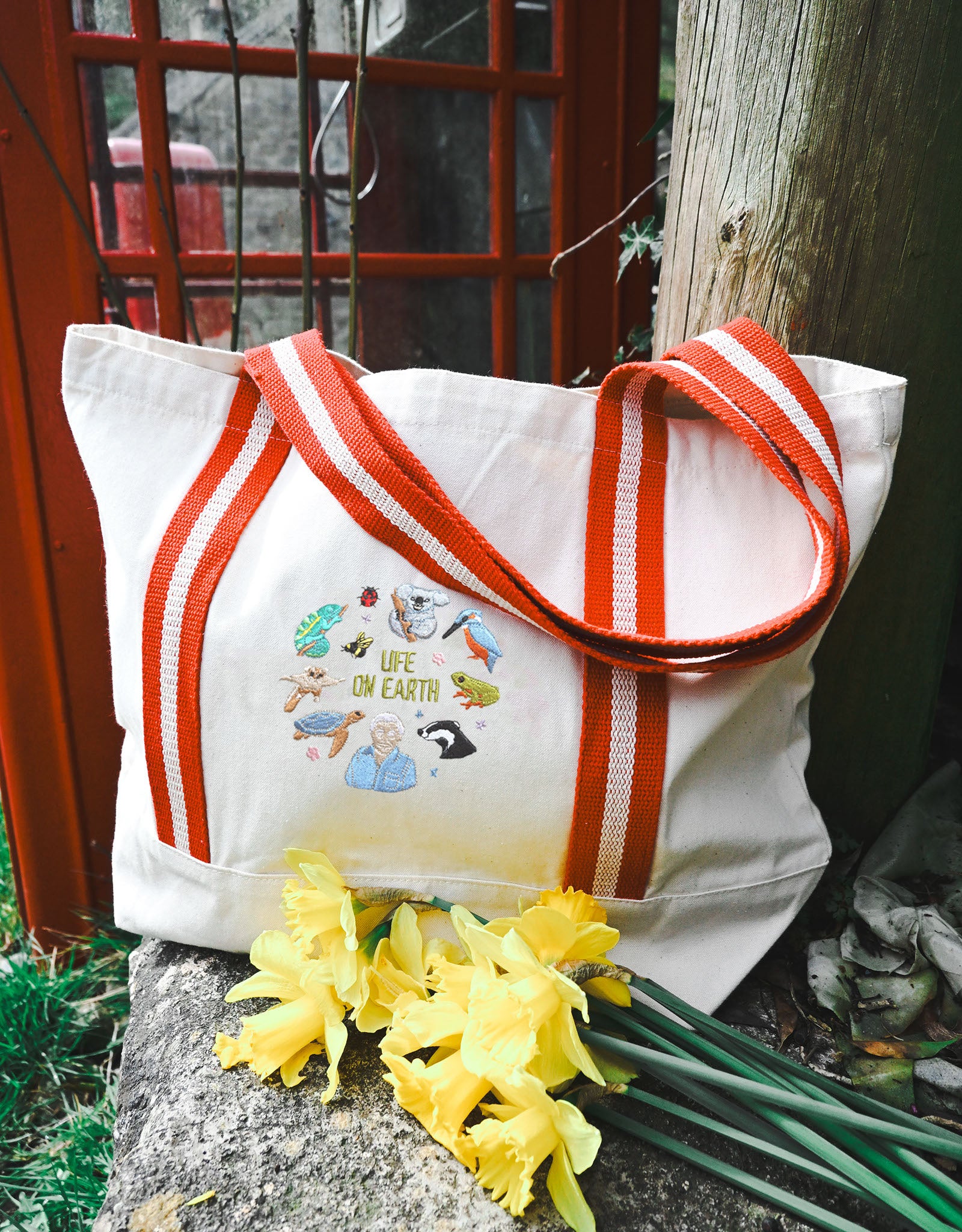 Life On Earth Embroidered Boat Bag