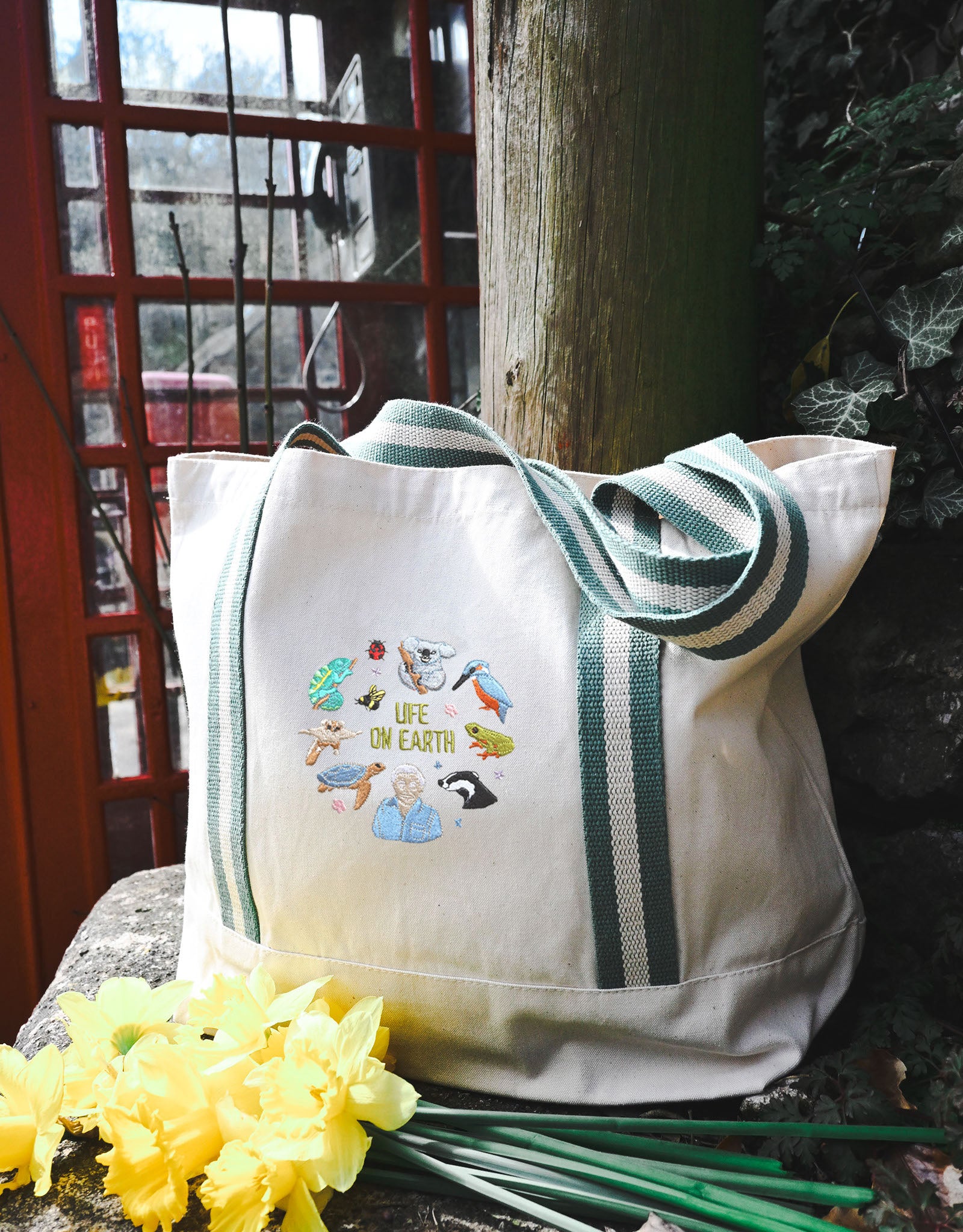 Life On Earth Embroidered Boat Bag