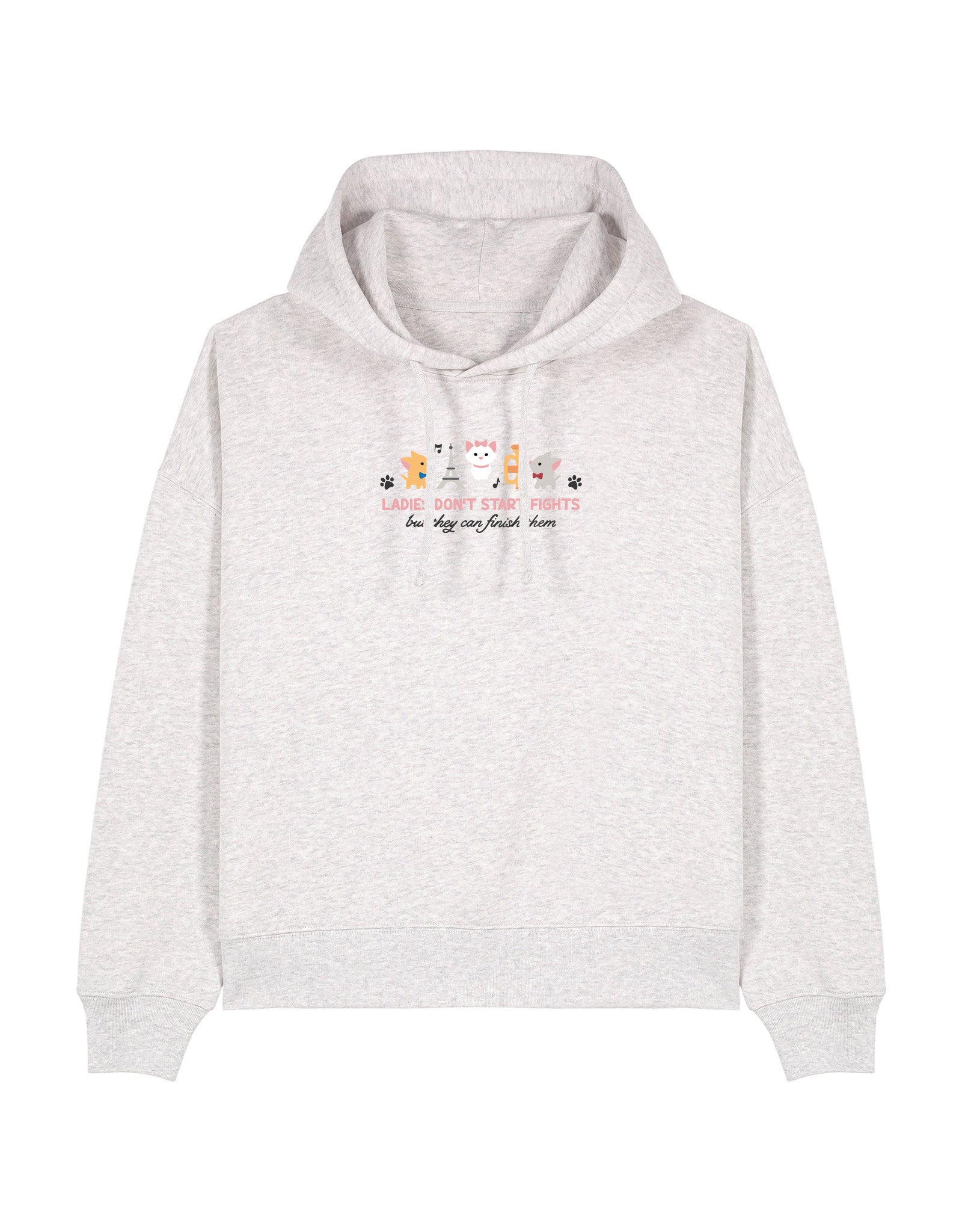 Cats Embroidered Boxy Organic Cotton Hoodie