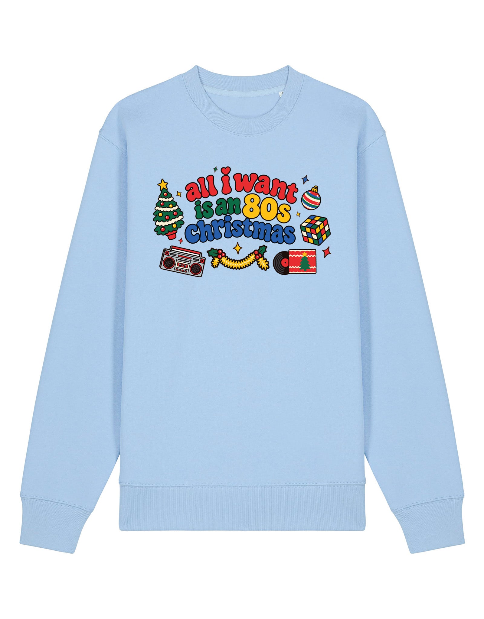 80s Christmas Printed Organic Cotton Sweatshirt