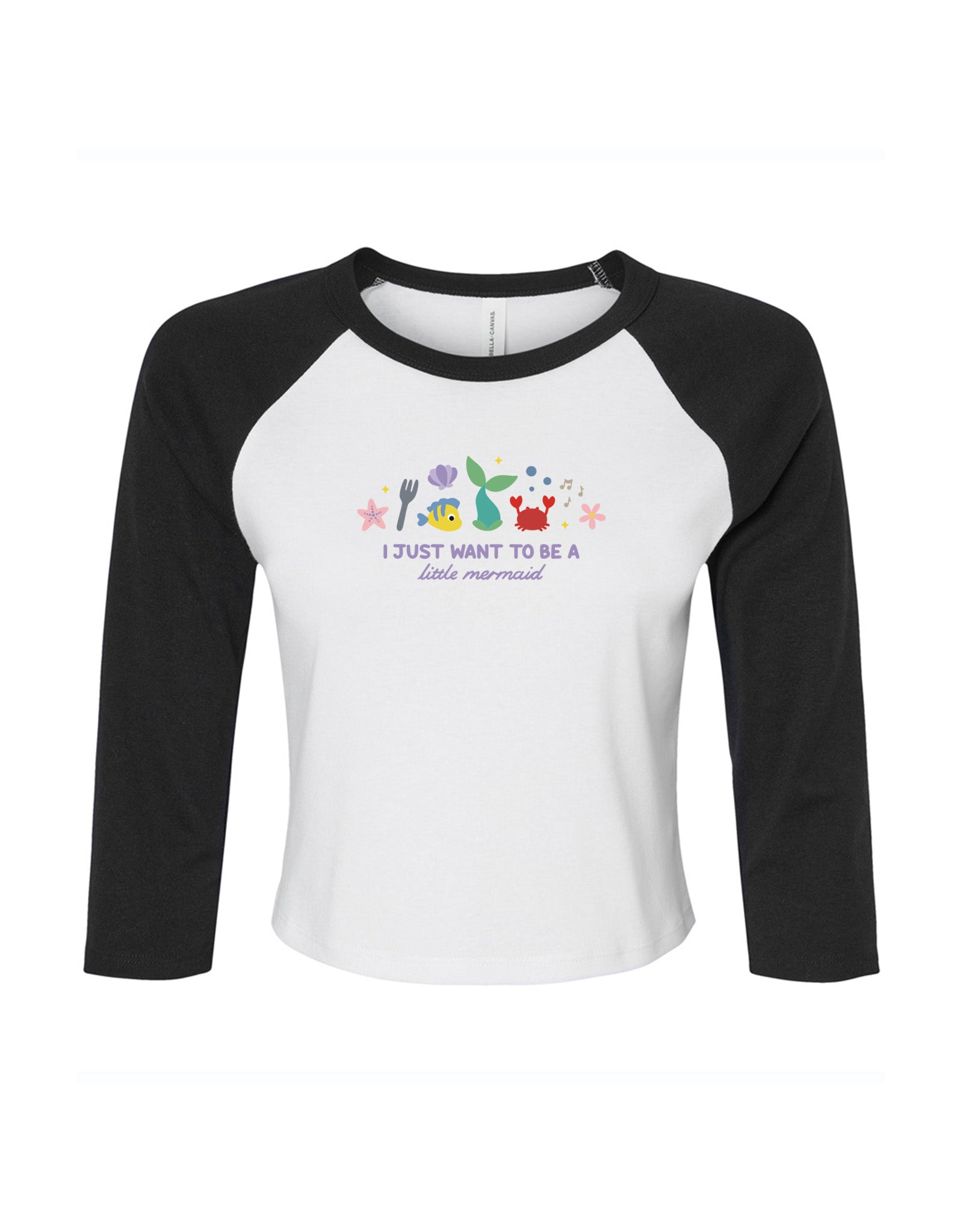 Mermaid Embroidered Micro Rib 3/4 Sleeve Tee