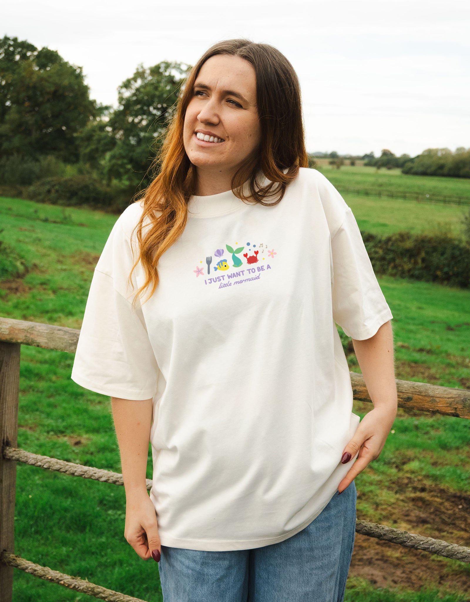 Mermaid Embroidered Oversized Organic Cotton Tee