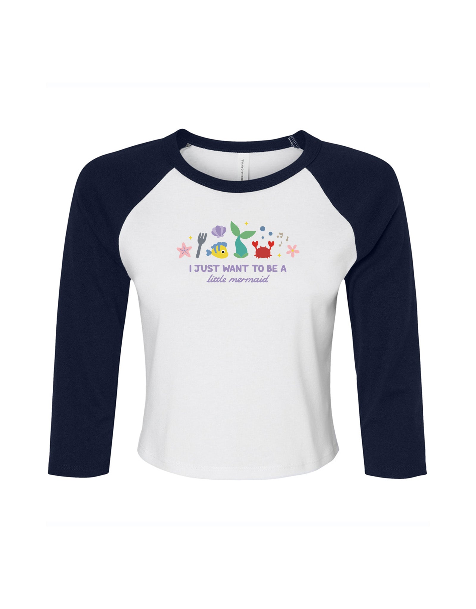 Mermaid Embroidered Micro Rib 3/4 Sleeve Tee
