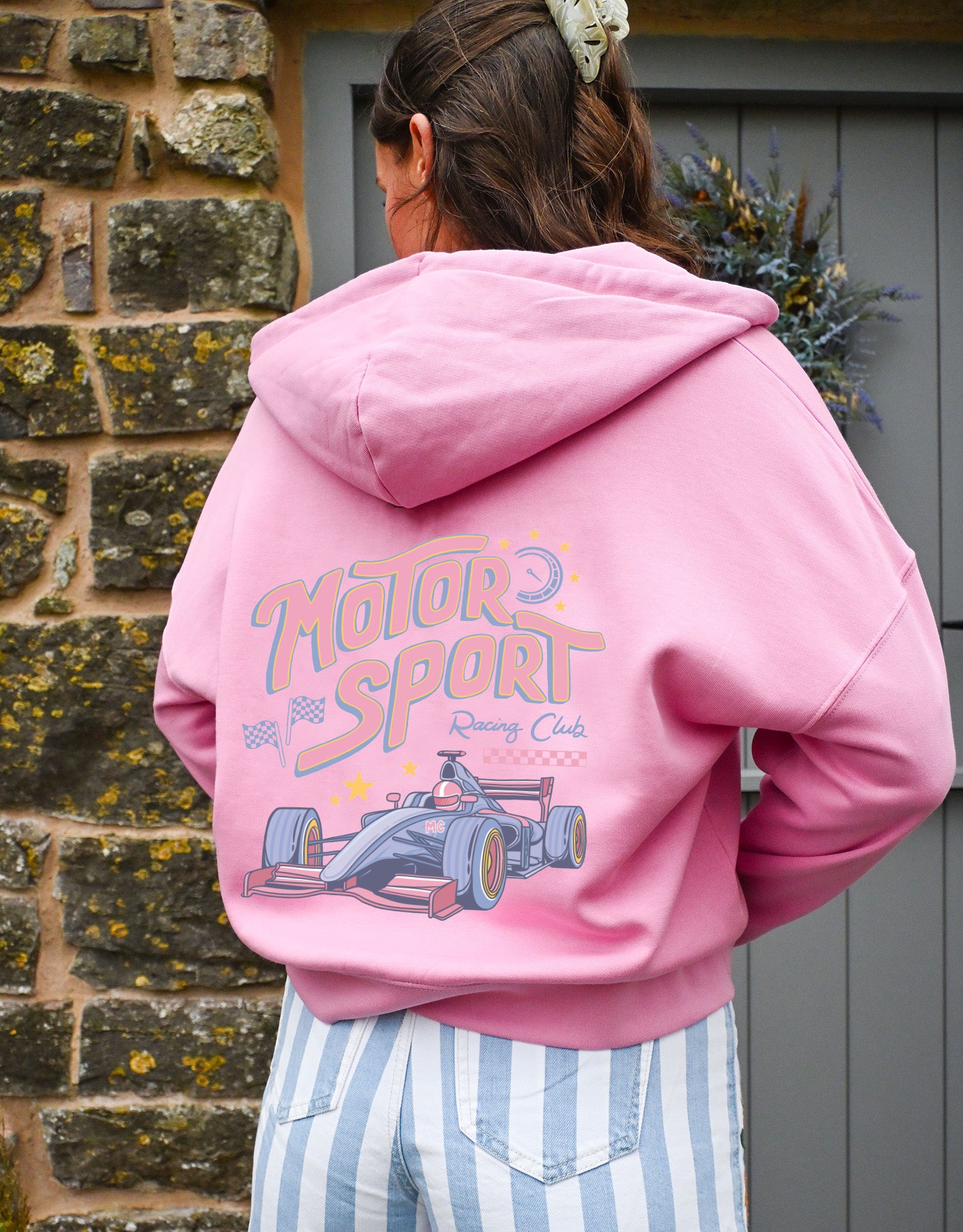 Motorsport Club Printed Boxy Organic Cotton Zip Hoodie