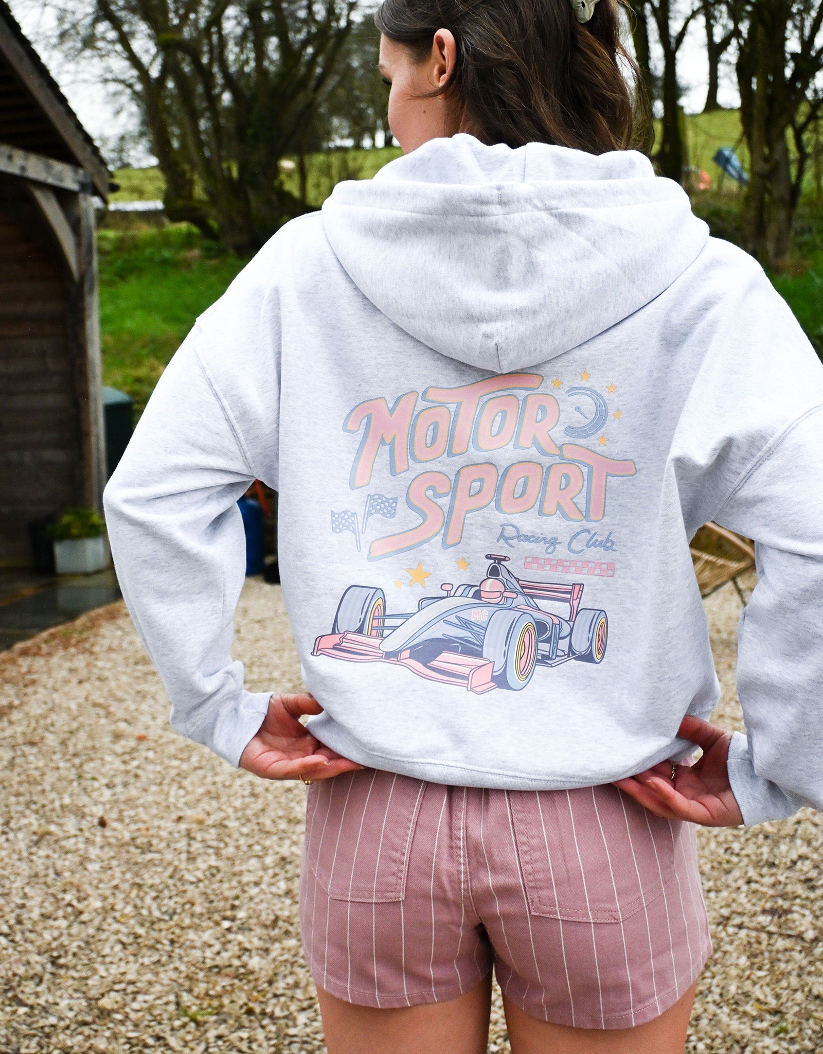 Motorsport Club Printed Boxy Organic Cotton Zip Hoodie