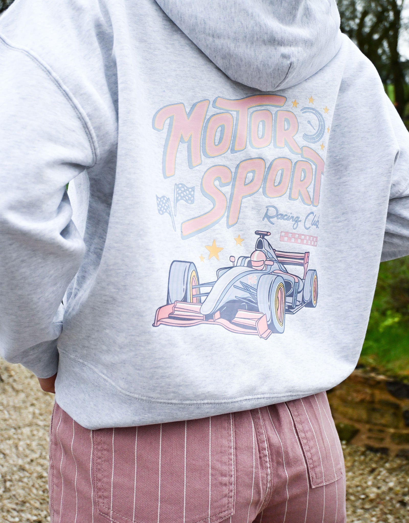 Motorsport Club Printed Boxy Organic Cotton Zip Hoodie