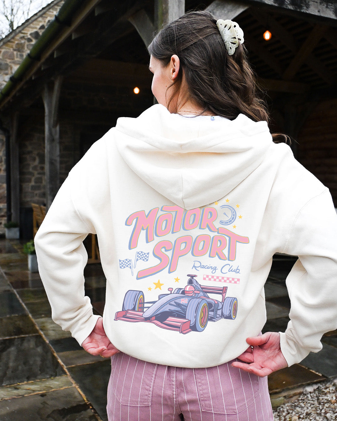 Motorsport Club Printed Boxy Organic Cotton Zip Hoodie