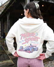 Motorsport Club Printed Boxy Organic Cotton Zip Hoodie