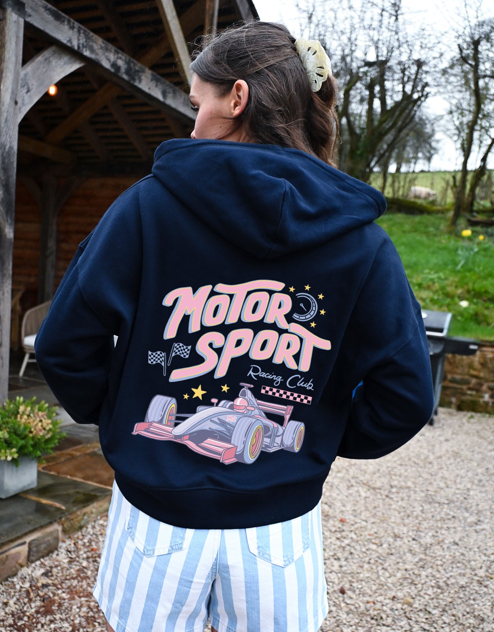 Motorsport Club Printed Boxy Organic Cotton Zip Hoodie