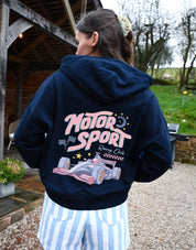 Motorsport Club Printed Boxy Organic Cotton Zip Hoodie
