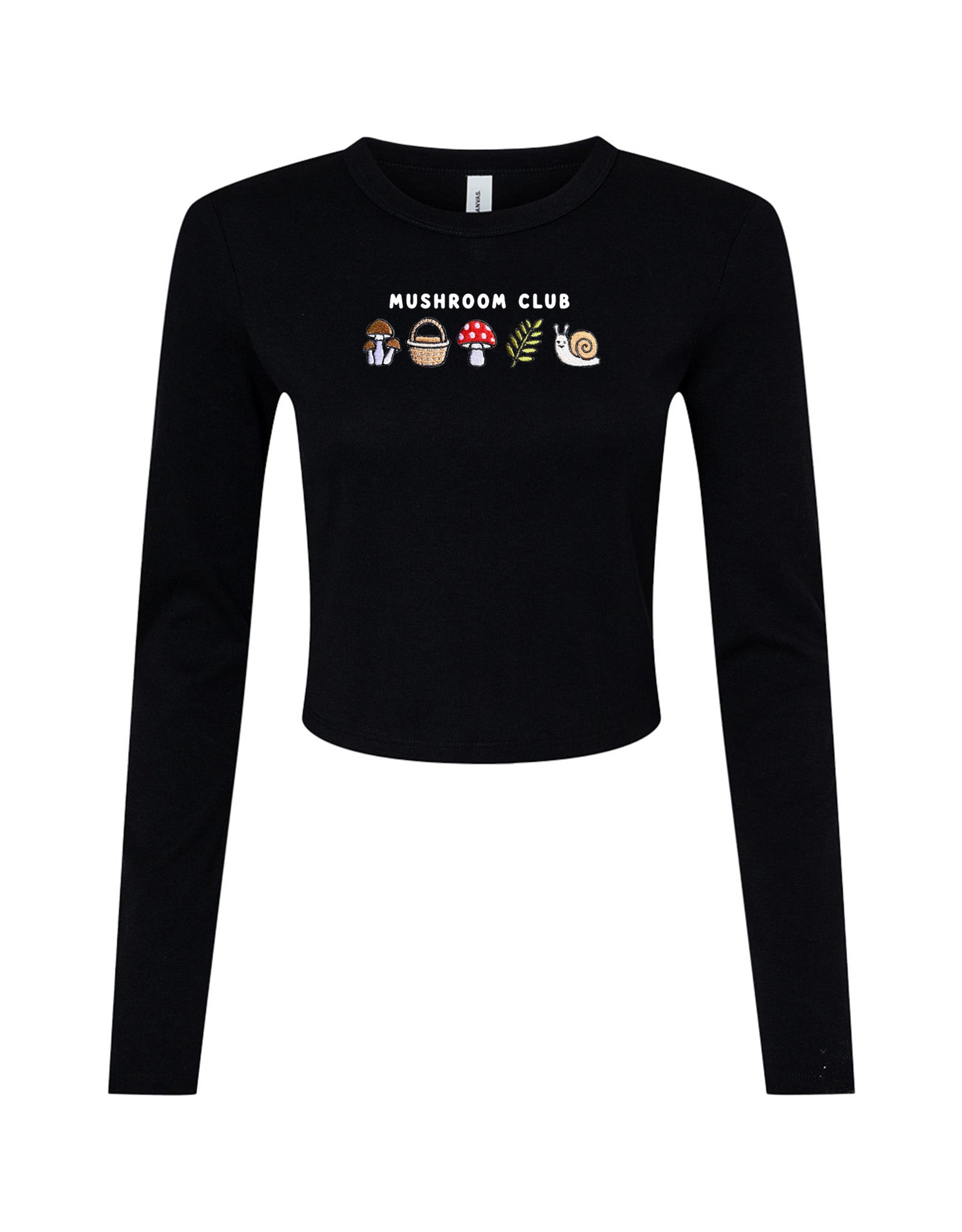 Mushroom Club Embroidered Micro Rib Long Sleeved Tee