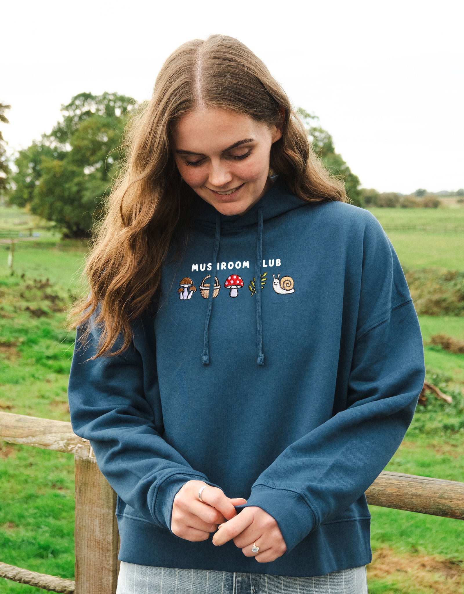 Mushroom Club Embroidered Boxy Organic Cotton Hoodie