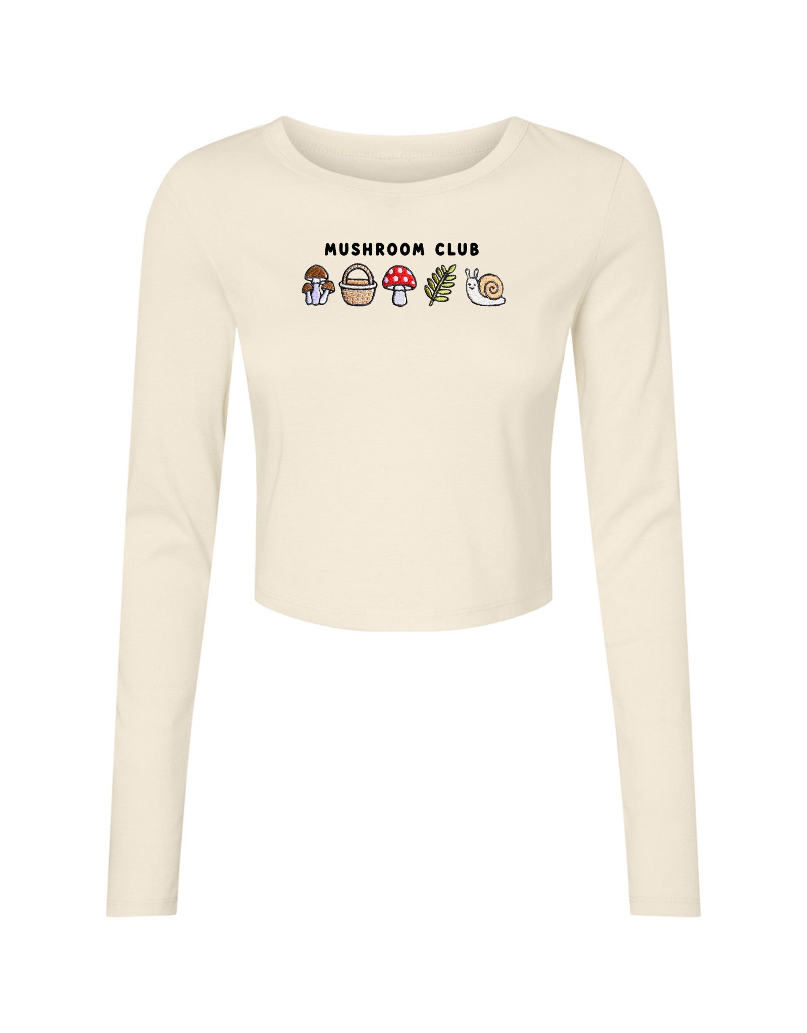 Mushroom Club Embroidered Micro Rib Long Sleeved Tee