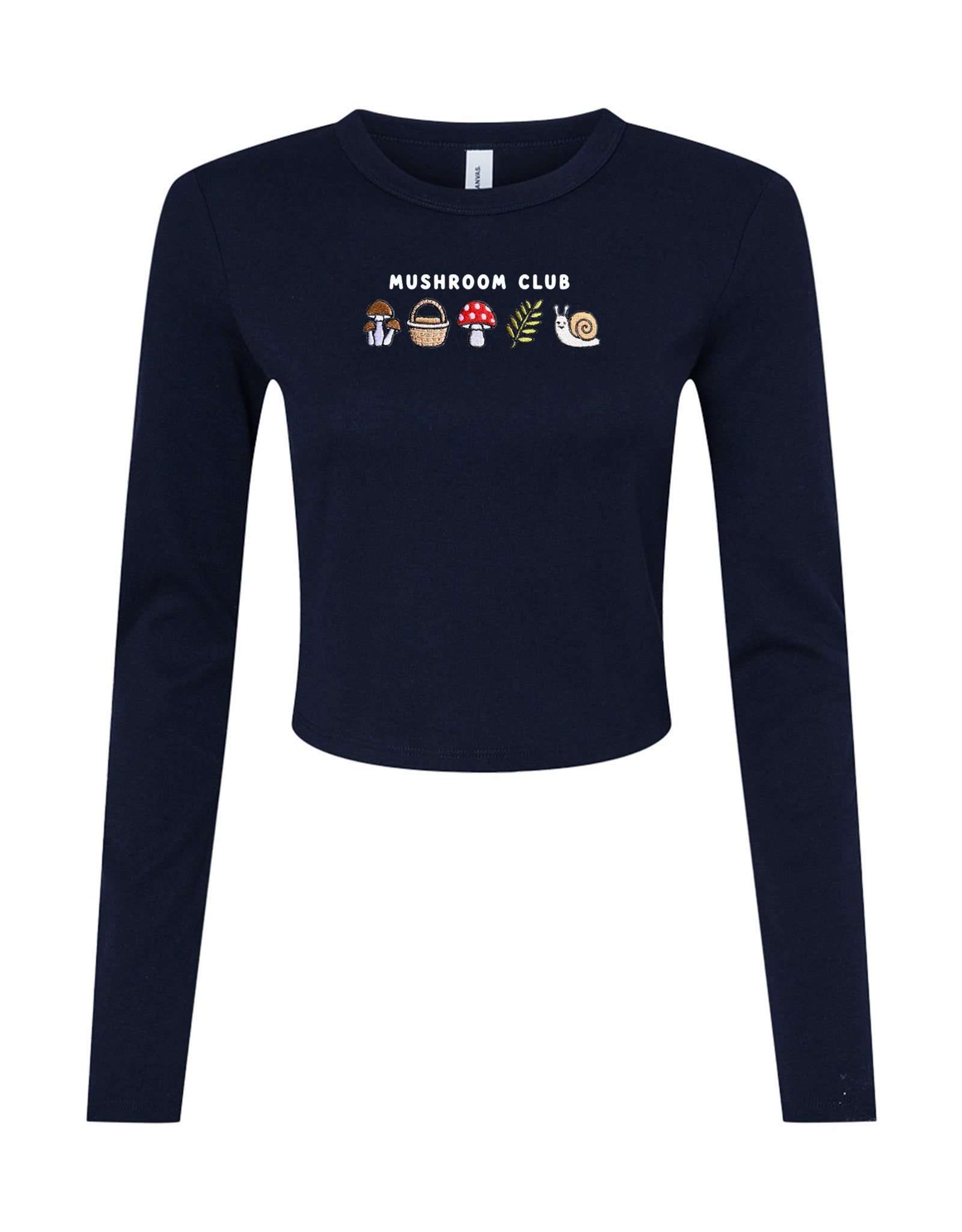 Mushroom Club Embroidered Micro Rib Long Sleeved Tee