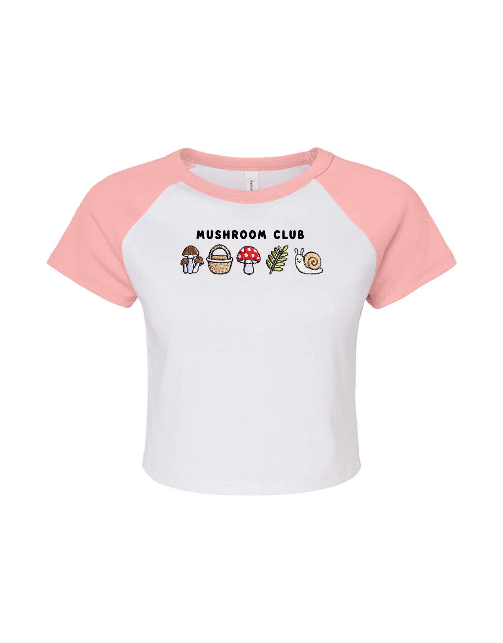 Mushroom Club Embroidered Micro Rib Raglan Baby Tee