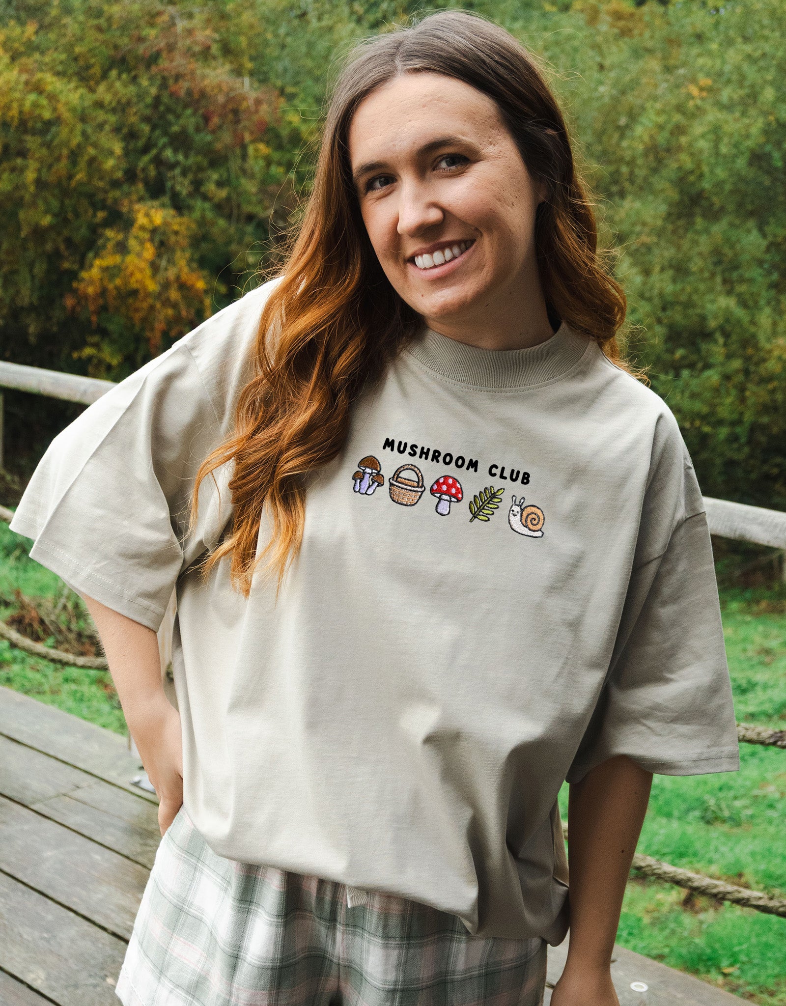 Mushroom Club Embroidered Oversized Organic Cotton Tee