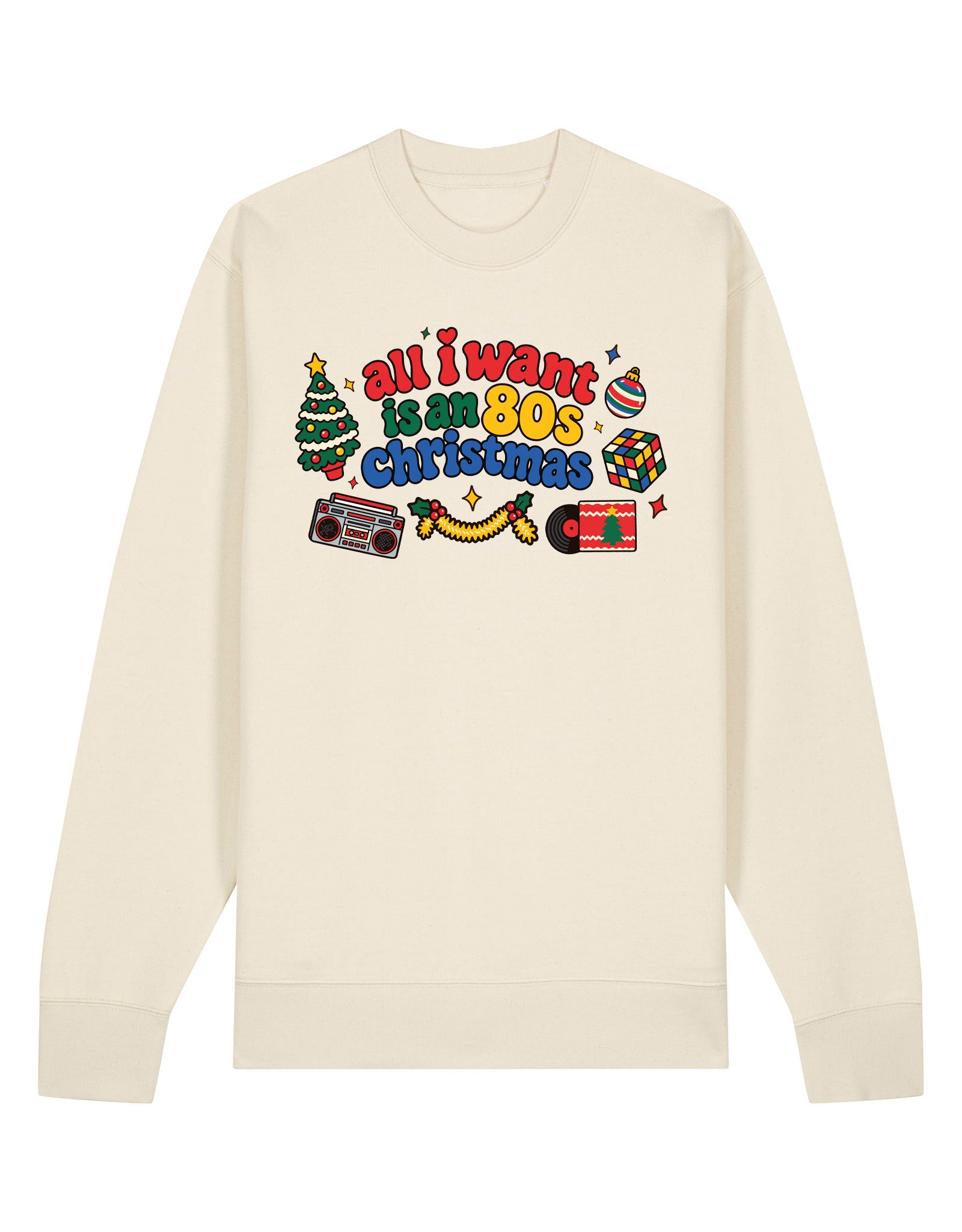80s Christmas Printed Organic Cotton Sweatshirt