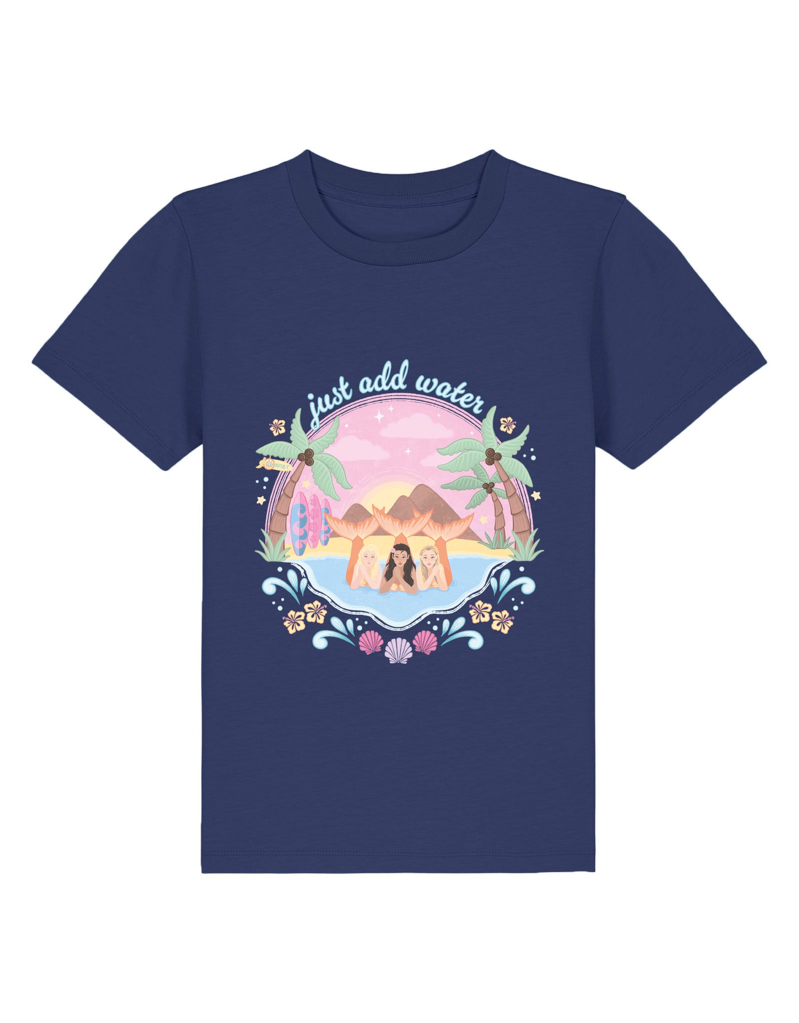 SAMPLERL1 - Just Add Water Navy Childrens T-Shirt - Front Print *FAULTY*