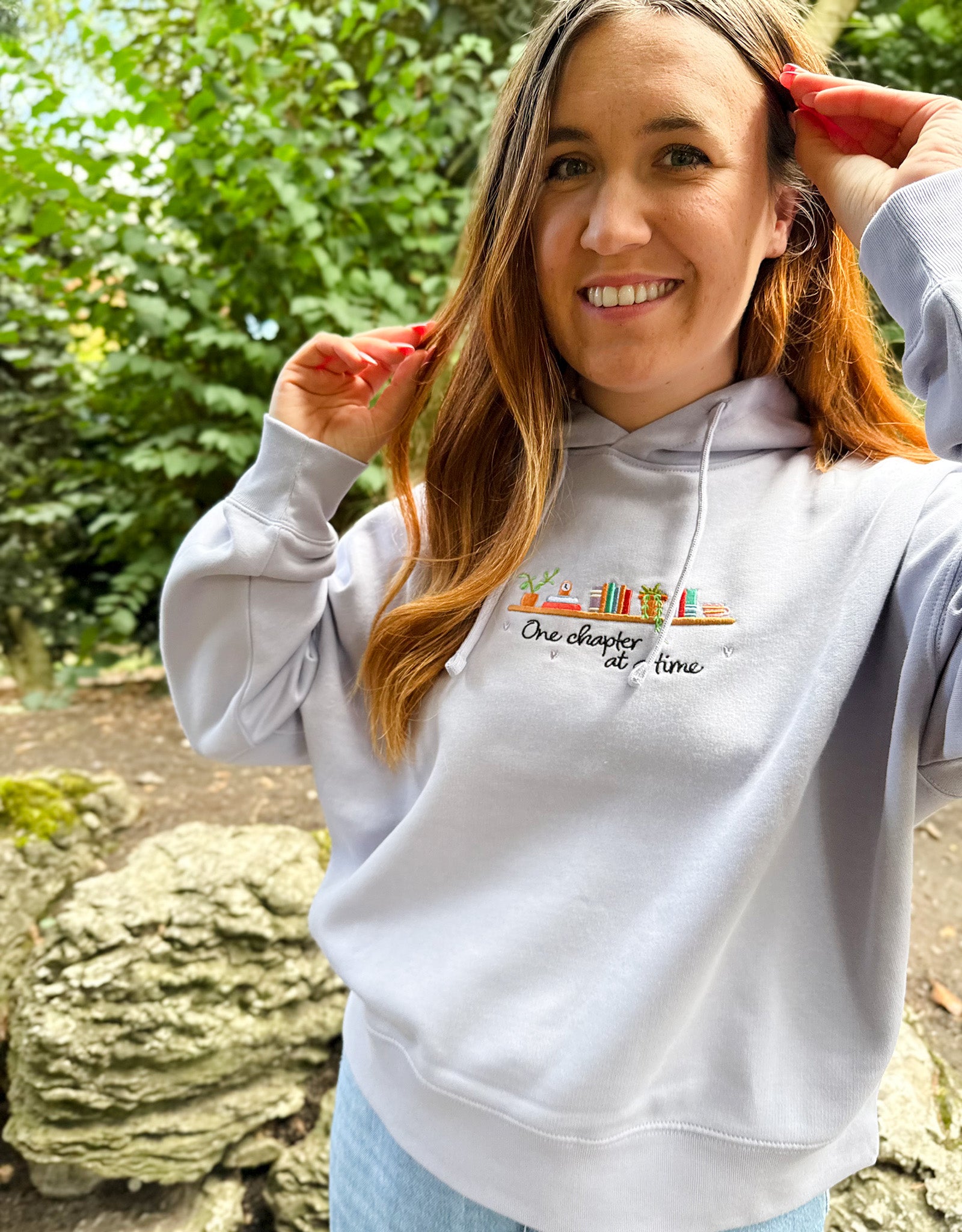 One Chapter At A Time Embroidered Boxy Organic Cotton Hoodie