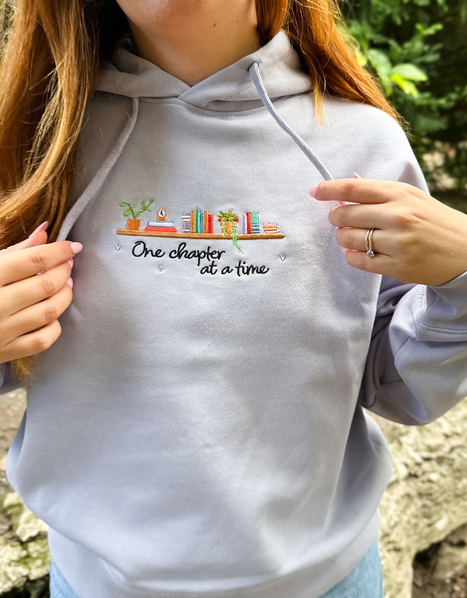 One Chapter At A Time Embroidered Boxy Organic Cotton Hoodie