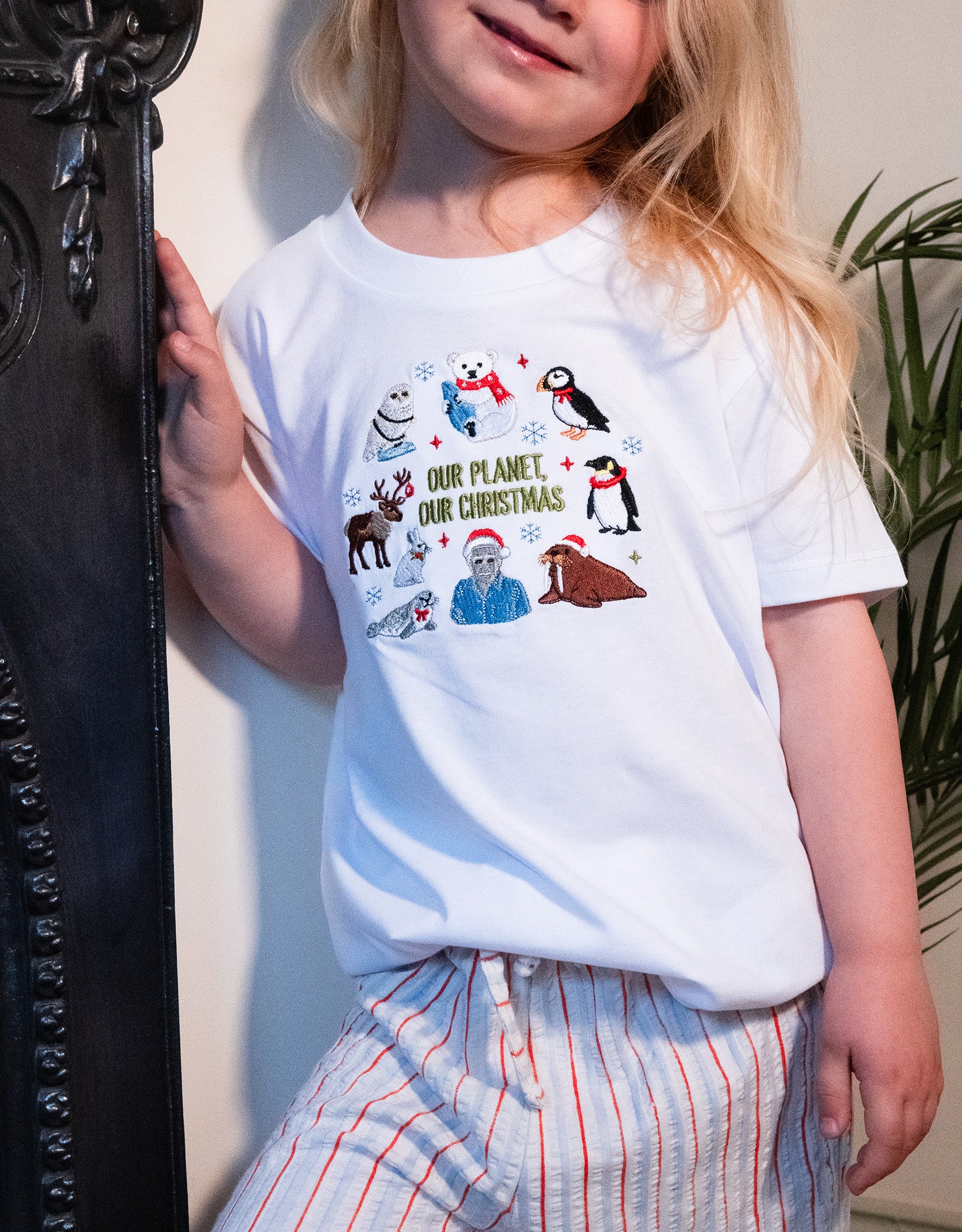 Our Planet Our Christmas Embroidered Organic Cotton Childrens T-Shirt