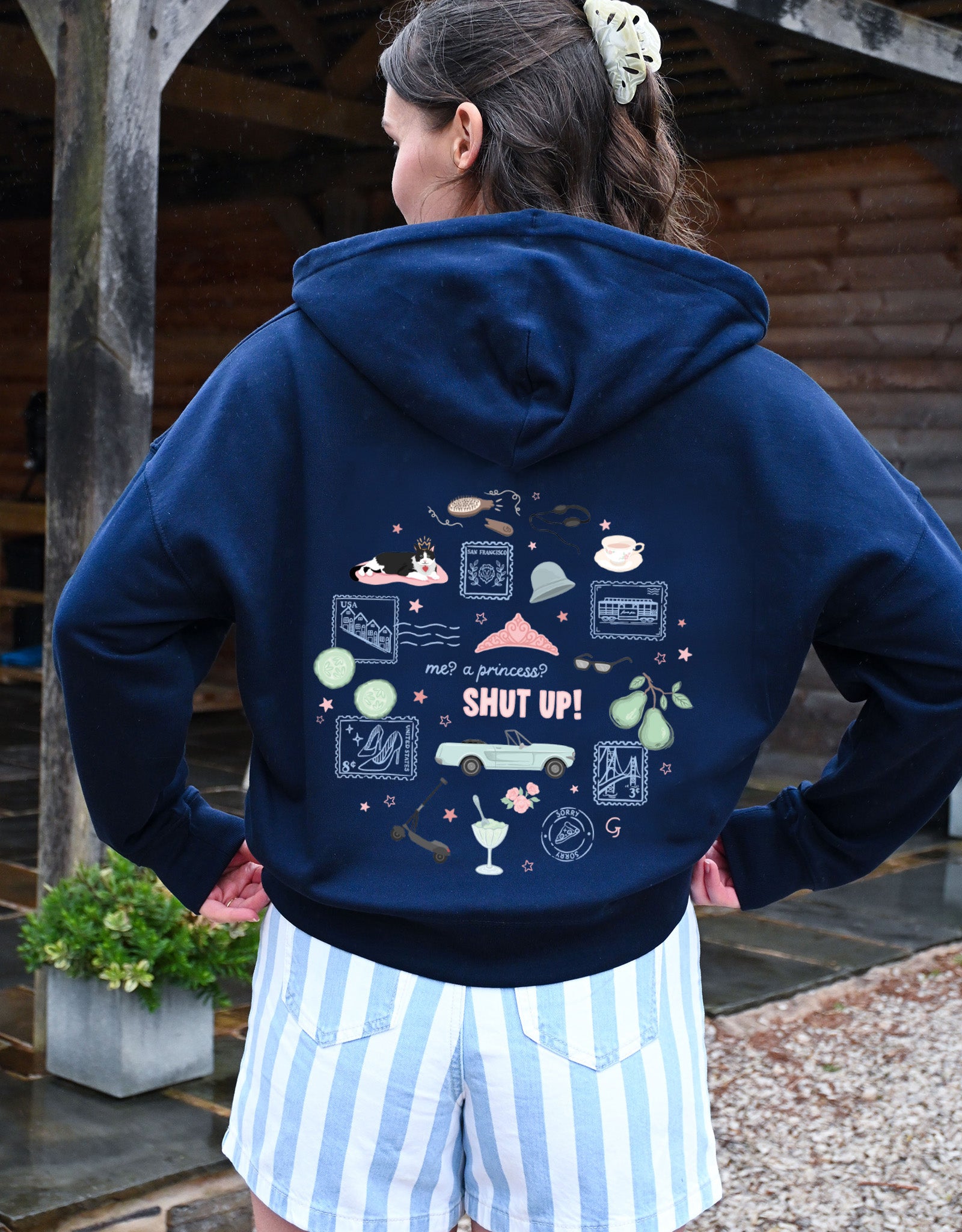 Princess Diaries Printed Boxy Organic Cotton Zip Hoodie