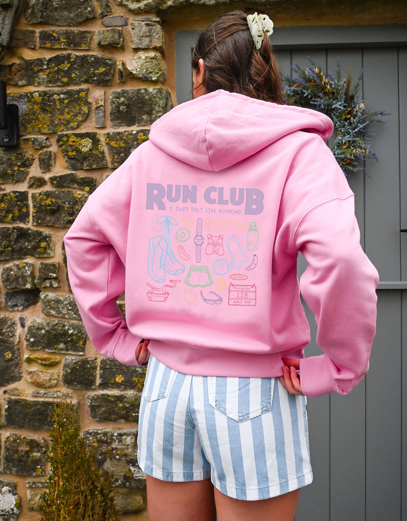 Run Club Printed Boxy Organic Cotton Zip Hoodie