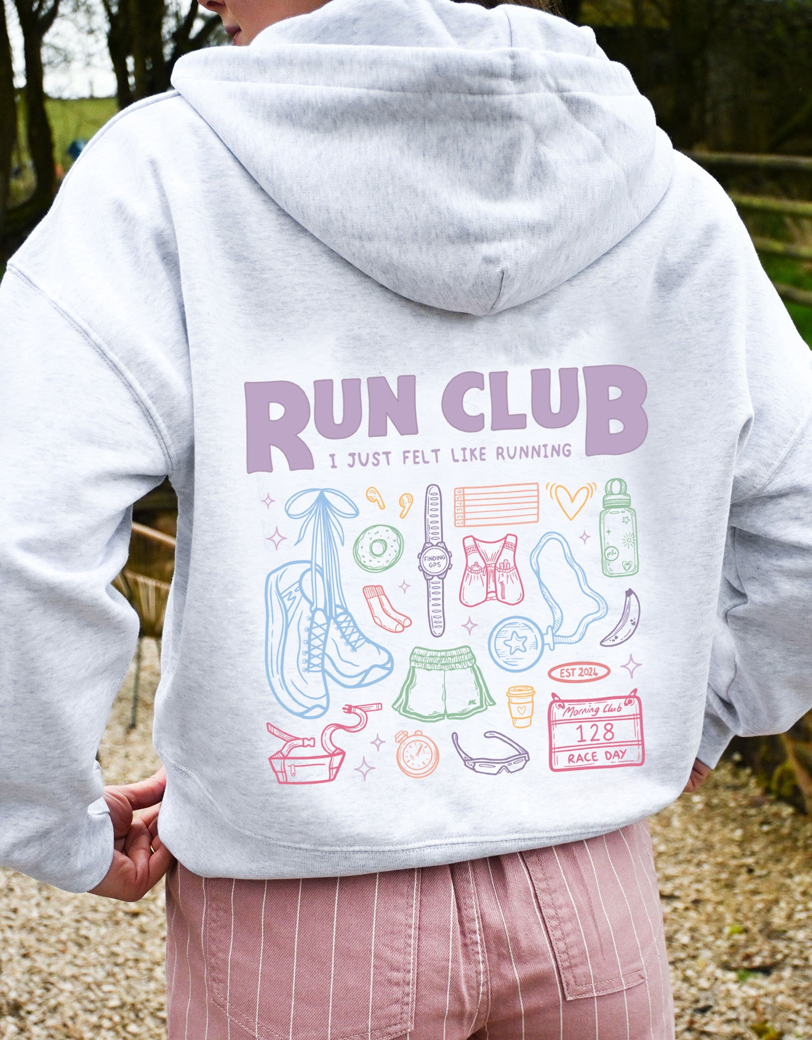 Run Club Printed Boxy Organic Cotton Zip Hoodie