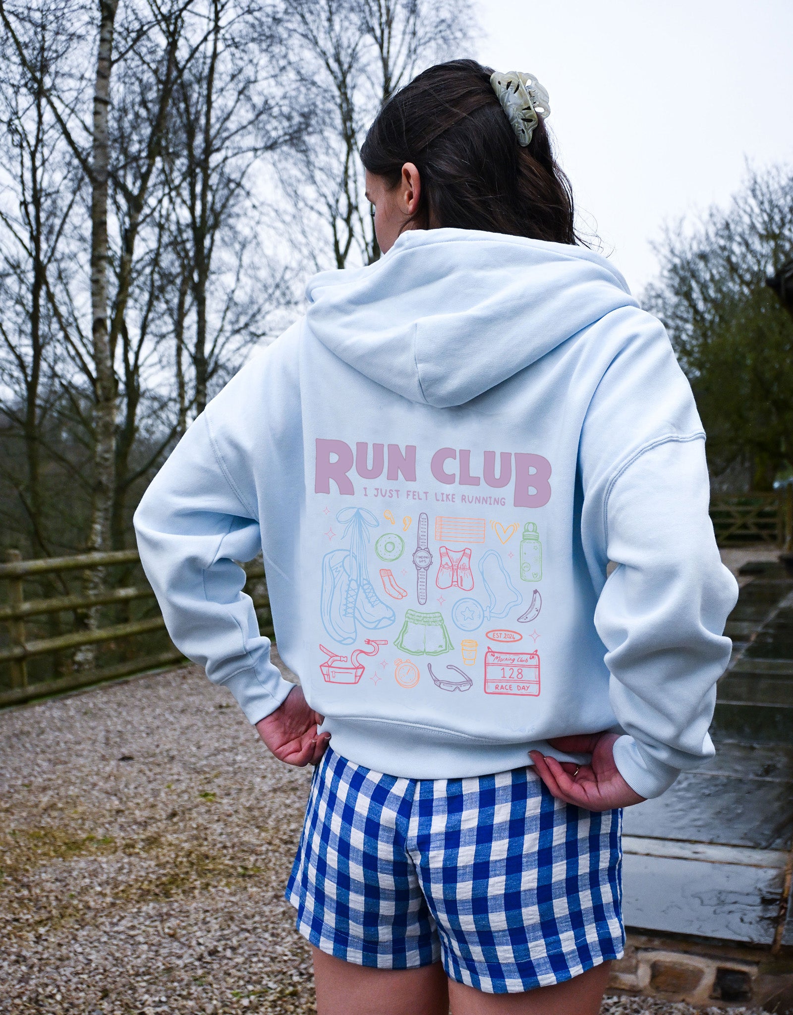 Run Club Printed Boxy Organic Cotton Zip Hoodie