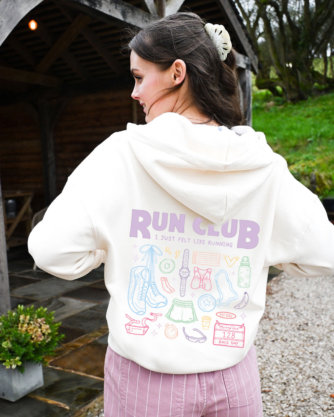 Run Club Printed Boxy Organic Cotton Zip Hoodie