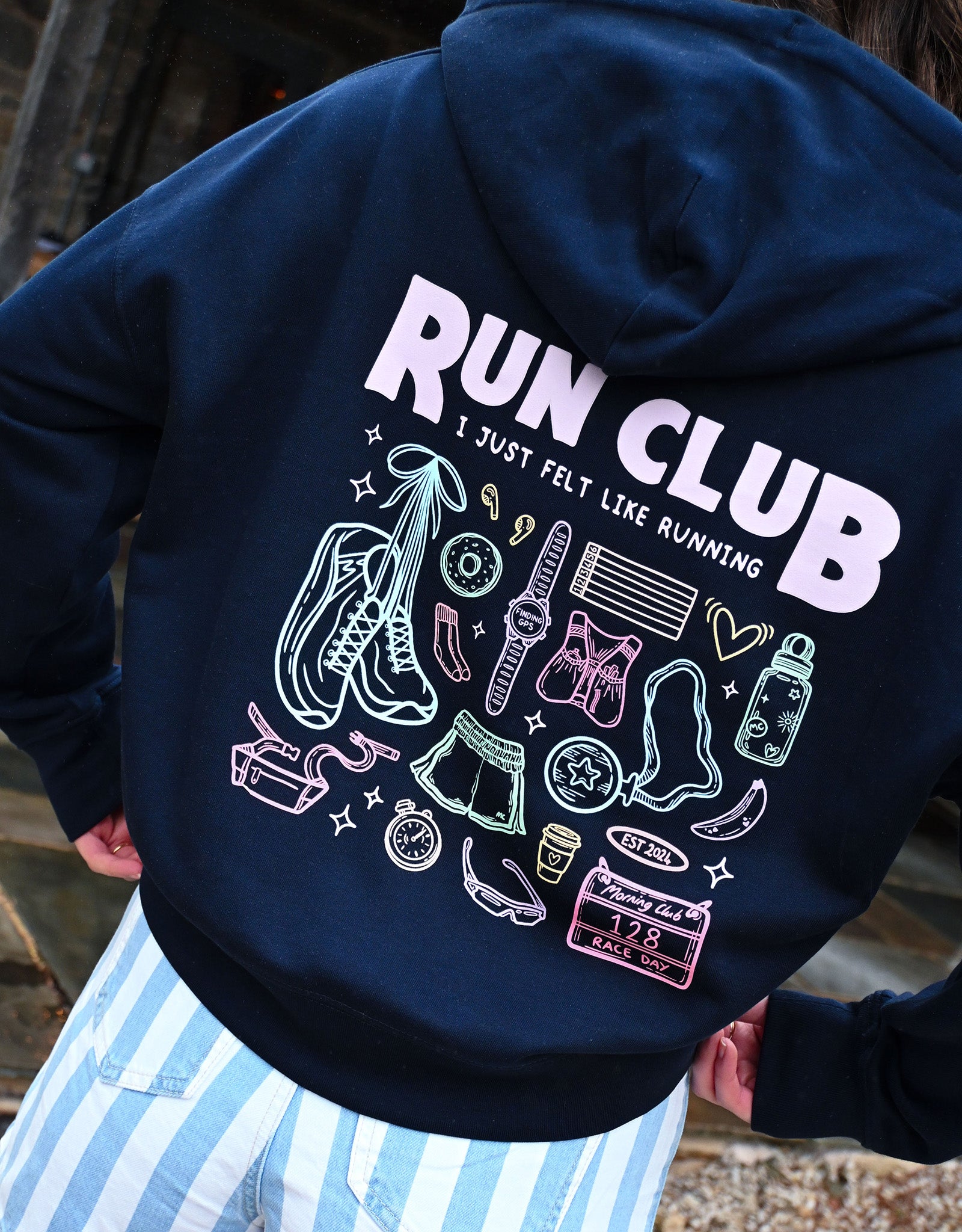Run Club Printed Boxy Organic Cotton Zip Hoodie