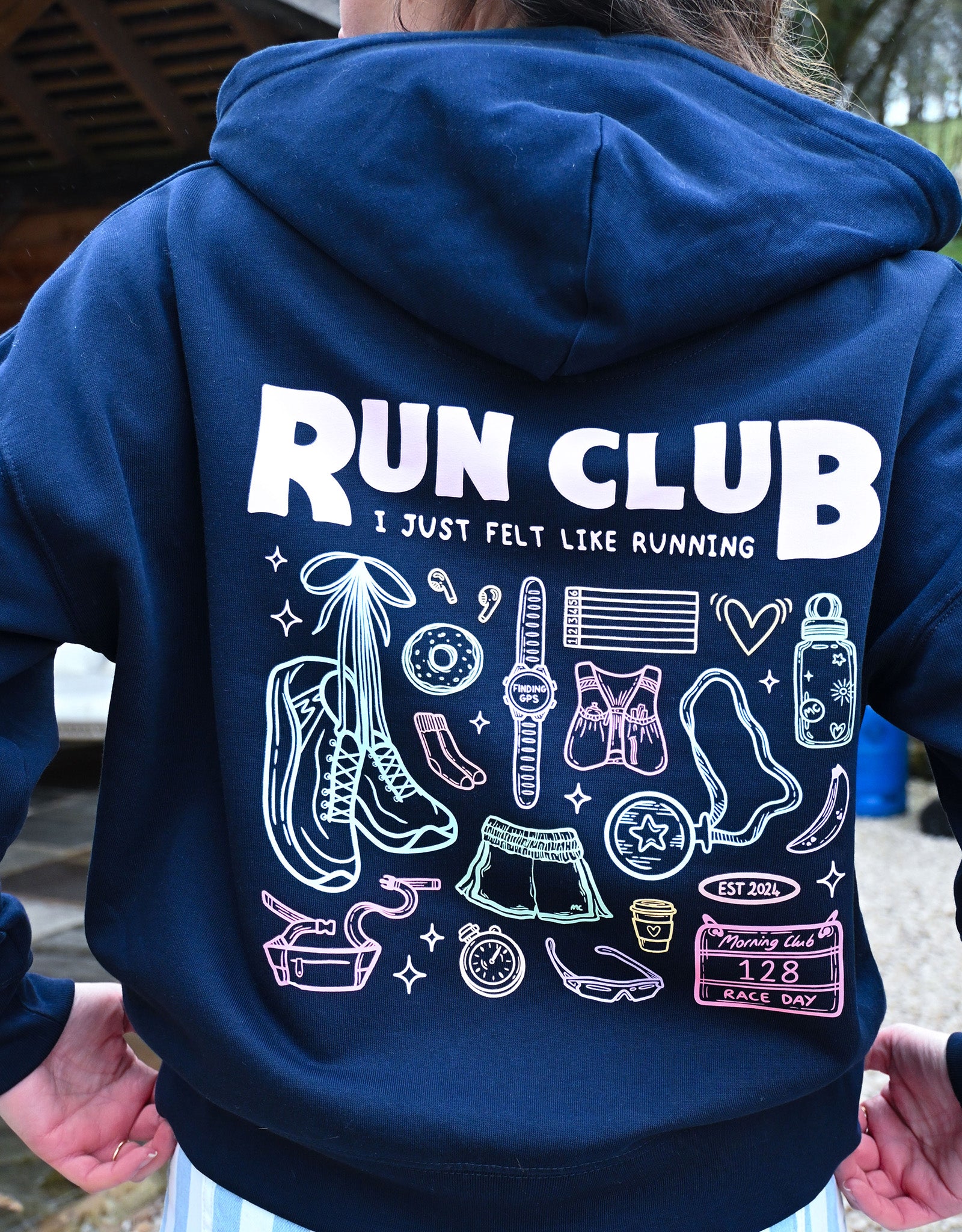 Run Club Printed Boxy Organic Cotton Zip Hoodie