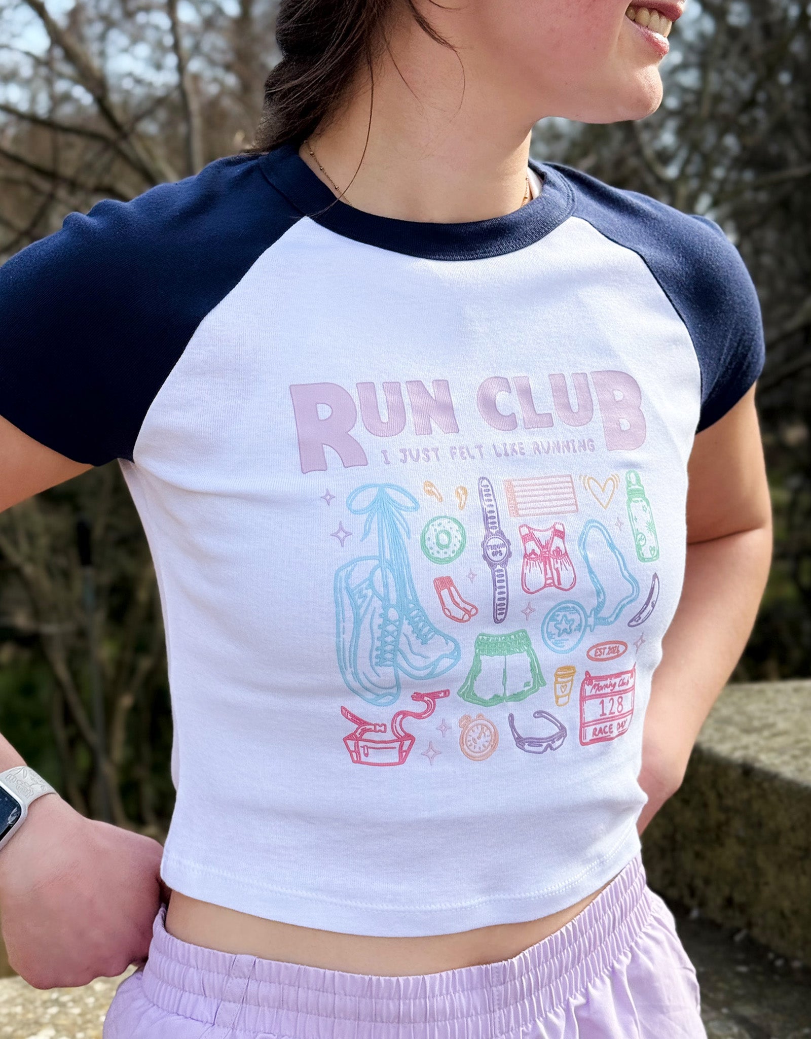 Run Club Printed Micro Rib Raglan Baby Tee