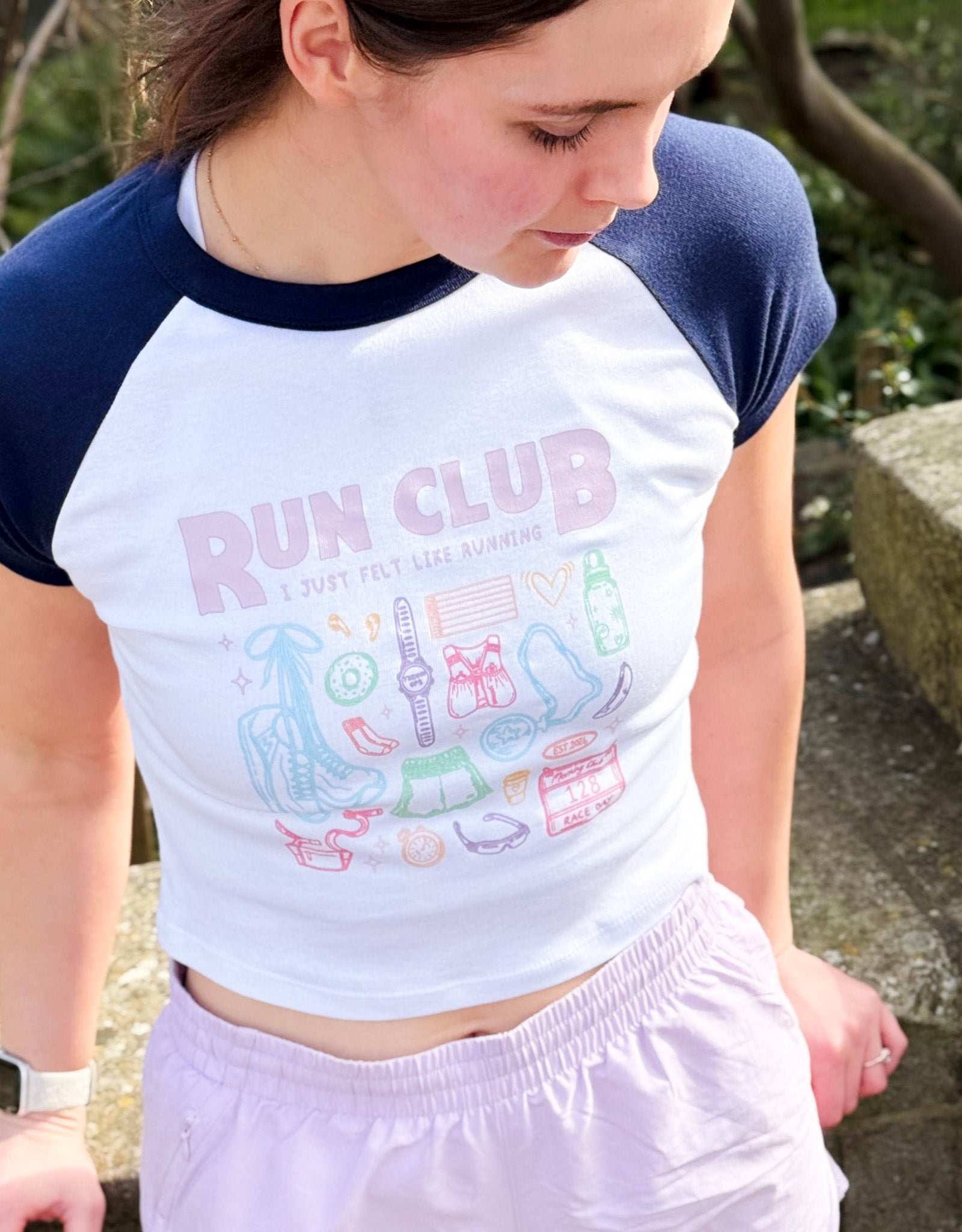 Run Club Printed Micro Rib Raglan Baby Tee